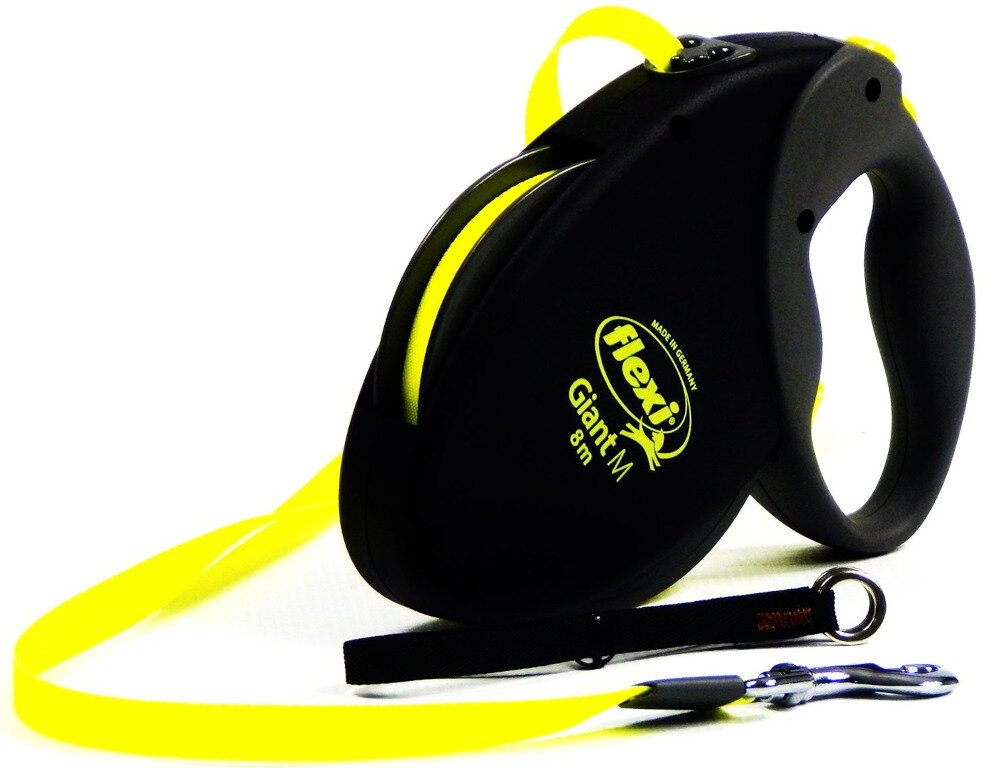 Smycz FLEXI Giant Neon M (8 m - 25 kg) Czarno-żółty wygląd prezentacja design wizualizacja kolor kolorystyka