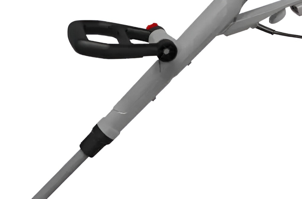 Podkaszarka elektryczna DEDRA DED8695 uchwyt wygodny ergonomiczny teleskopowy aluminiowy drazek regulacja dlugosci do maksymalnie 133 cm miekkie tworzywo sztuczne bezpieczna praca kontrola