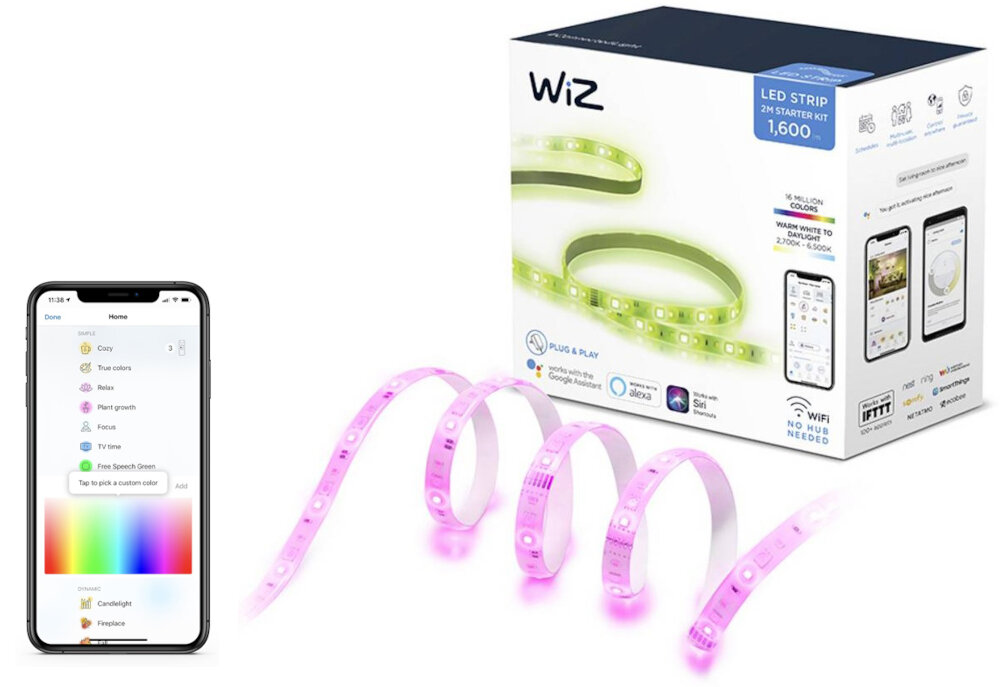 Taśma LED WIZ 9290025248 2 m możliwość bezpośredniego sterowania za pomocy aplikacji mobilnej inteligentnym asystentom głosowym Amazon Alexa Siri Google Assistant proste polecenia głosowe