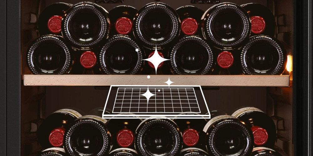 CHŁODZIARKA DO WINA HAIER HWS49GA ikona grafika czystość front butelki czyste powietrze filtr węglowy świeżość eliminacja zapachów zachowanie smaku aromatu 