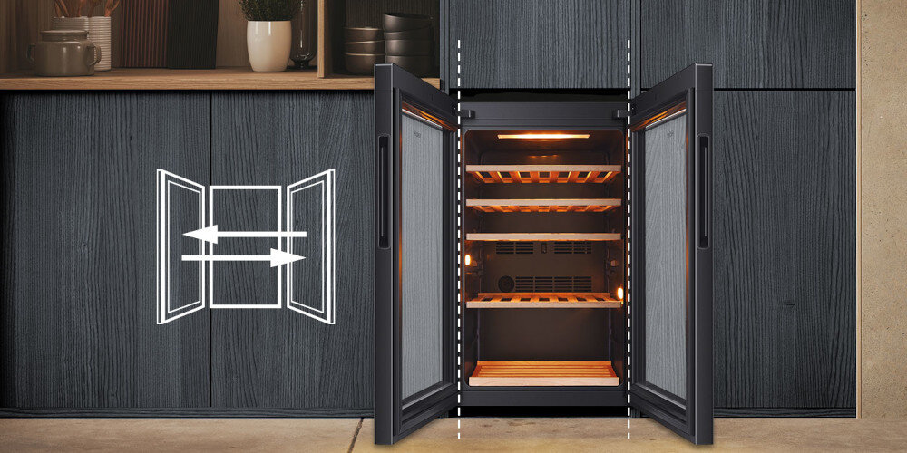 CHŁODZIARKA DO WINA HAIER HWS49GA Obustronny montaż drzwi lewo prawo zmiana kierunku otwierania wygoda aranżacji