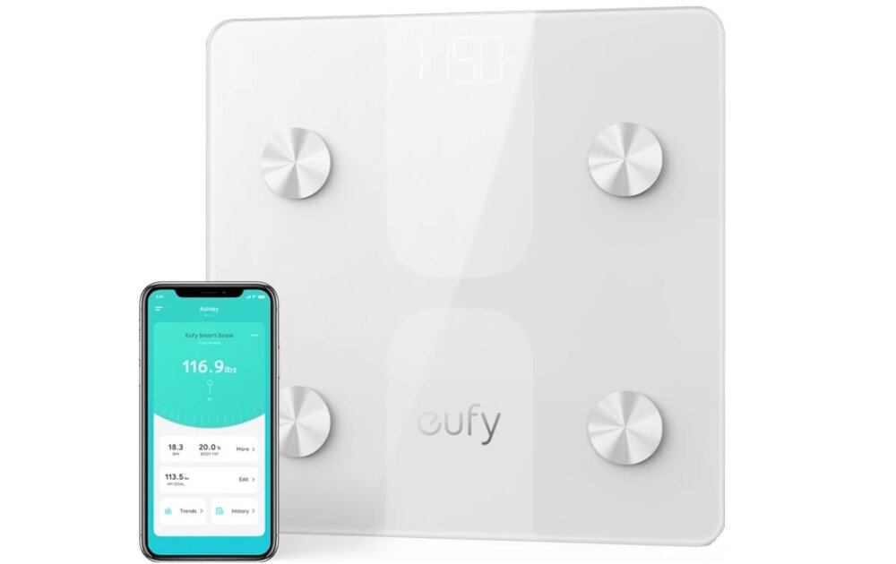 Waga EUFY Smart Scale C1 aplikacja mobilna specjalistyczne pomiary pomiary masy ciala aplikacja w telefonie wspolczynnik BMI