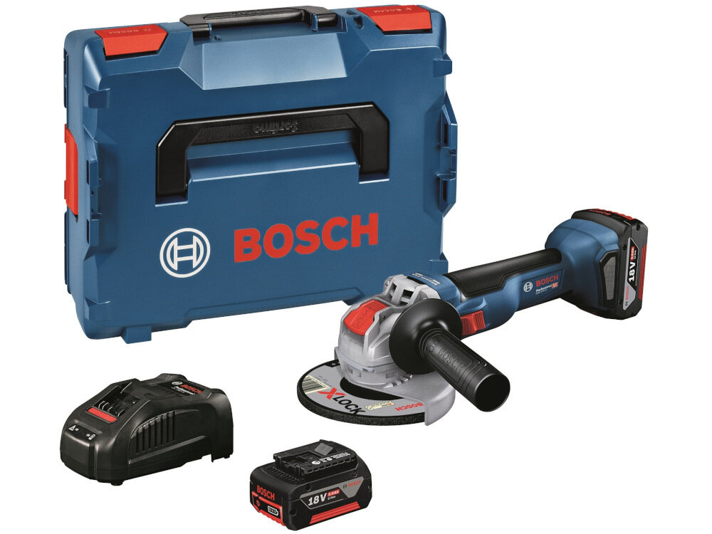 Szlifierka kątowa BOSCH Professional GWX 18V-10 06017B0102 zestaw dwa akumulatory szybka ladowarka rekojesc pomocnicza oslona walizka wypelnienie dokumentacja