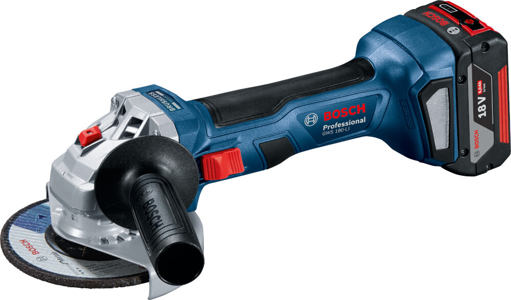 Szlifierka kątowa BOSCH Professional GWS 180-LI 06019H9021 akumulator Li-Ion napiecie 18 V pojemnosc 4,0 Ah seria BOSCH Professional 18V ladowarka