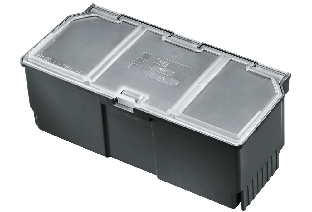 Średnie pudełko na osprzęt BOSCH SystemBox S 1600A016CV białe tło zamknięte pudełko pozwala rozszerzyć funkcjonalność walizek BOSCH SystemBox do przechowywania akcesoriów, osprzętu i materiałów niezbędnych w pracy dużą kontrolę nad porządkiem