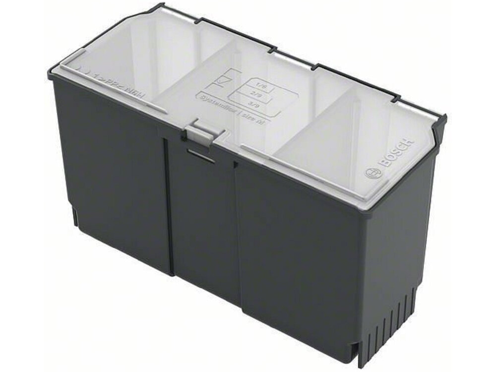 Pudełko BOSCH SystemBox 1600A01V7R białe tło zamknięte pudełko pozwala rozszerzyć funkcjonalność walizek BOSCH SystemBox do przechowywania akcesoriów, osprzętu i materiałów niezbędnych w pracy dużą kontrolę nad porządkiem