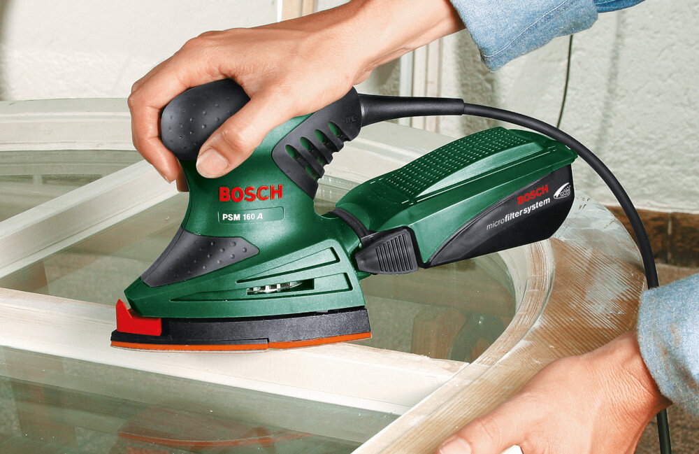 Szlifierka oscylacyjna BOSCH PSM 160 A narzedzie uniwersalne prosta obsluga precyzyjne szlifowanie efektywny system odsysania pylu wszechstronne narzedzie ergonomiczna konstrukcja zaawansowana technologia