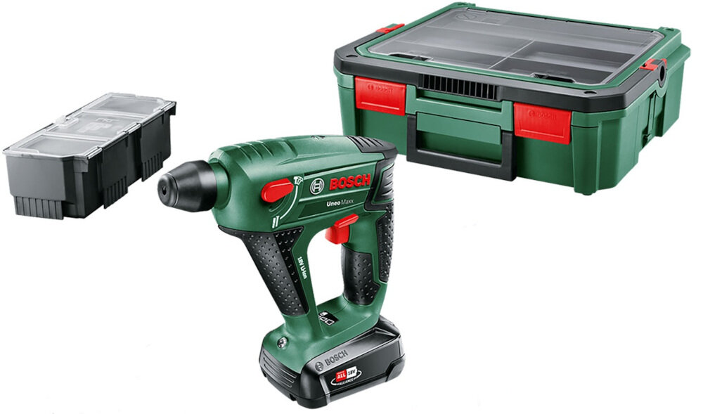 Młotowiertarka BOSCH Uneo Maxx 060395230K wysokiej jakoci elektronarzedzie system skrzynek narzedziowych z wysokiej jakosci tworzywa sztucznego odporne na uszkodzenia mechaniczne