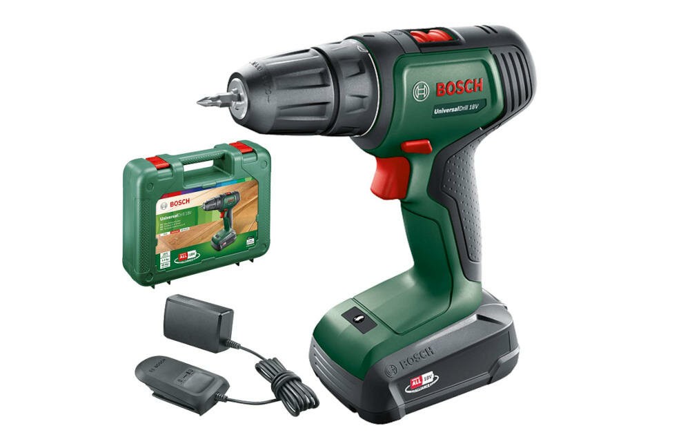 BOSCH UniversalDrill 18V 06039D4001 końcówka wkręcająca opakowanie kartonowe zestaw instrukcja gwarancja