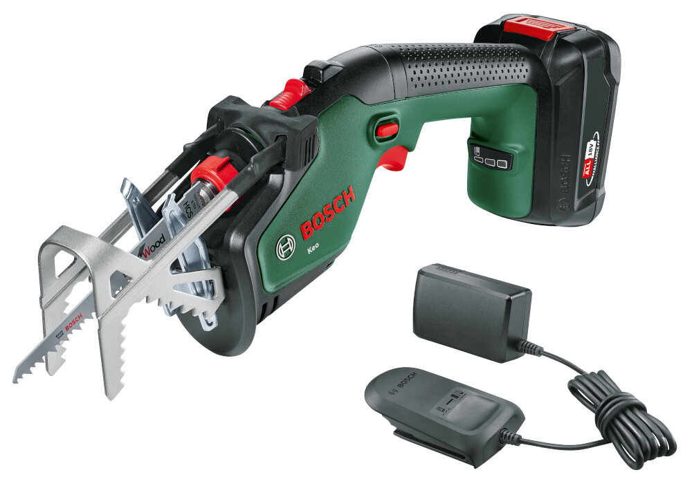 Piła ogrodowa BOSCH Keo 18 0600861A00 zestaw brzeszczot do galezi akumulator ladowarka dokumentacja