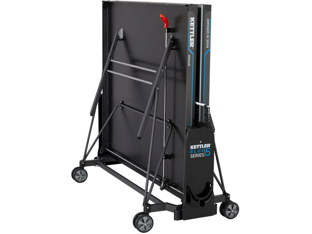 Stół do ping ponga KETTLER K5 Indoor automatyczna blokada w pozycji rozłożonej i złożonej mechanizm umożliwiający rozkładanie z obu stron jednocześnie możliwość rozłożenia tylko jednej strony zajmuje mało miejsca