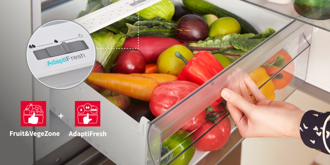 Lodowka SHARP SJ-BA05DTXWFEU No frost 180cm Biala komora Fruit&VegZone Technologia AdaptiFresh filtr e-filtr