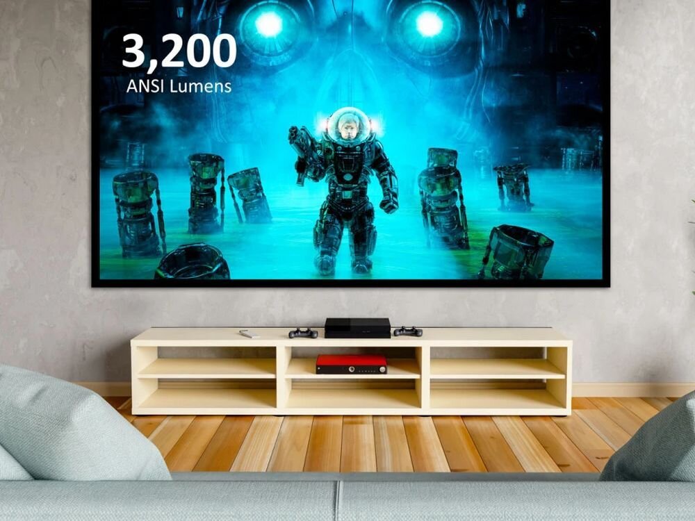 Projektor VIEWSONIC PX701-4K 3200 ANSI lumenów jasny wyraźny obraz, obraz wyświetlany na ekranie projekcyjnym w pomieszczeniu