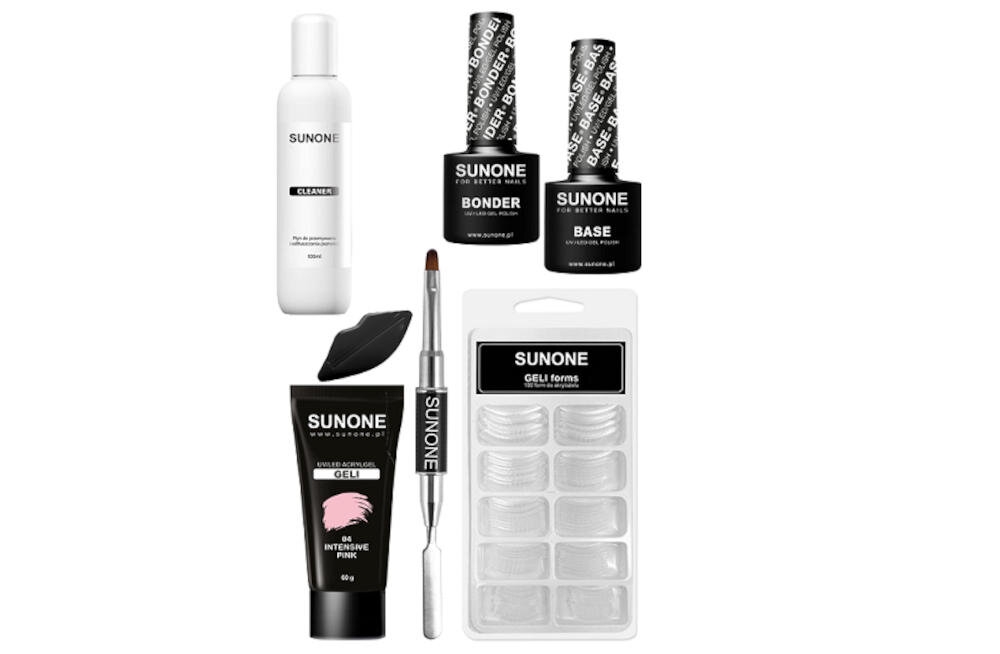 SUNONE-Geli zestaw stylizacja paznokci baza geli lampka zabezpieczenie płytki mikrouszkodzenia trwałość odporność formy żelowe primer bezkwasowy cleaner odtłuszcza dezynfekuje usta wyciskanie tubek pędzelek