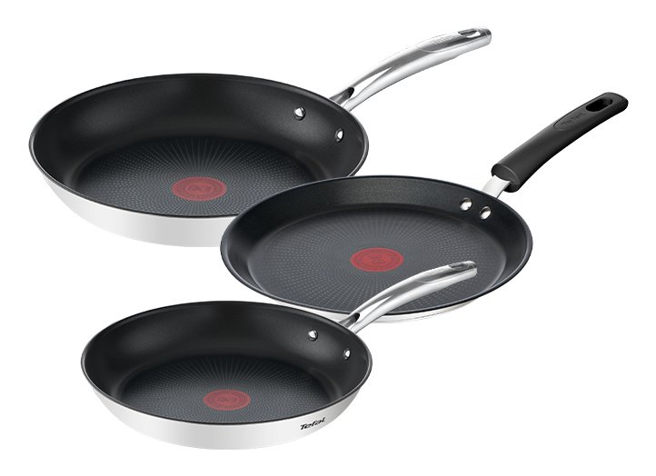 Dwie patelnie TEFAL Duetto+ z numerkami.