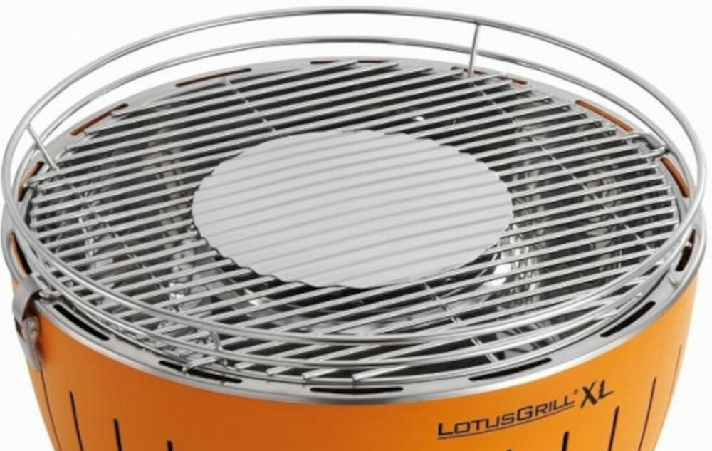 Grill ogrodowy LOTUSGRILL Grill G-OR-435P XL Pomarańczowy nowatorska rewolucyjna konstrukcja paleniska całkowite wyeliminowanie dymu specjalna dmuchawa zasilana bateriami pamarańczowy kolor