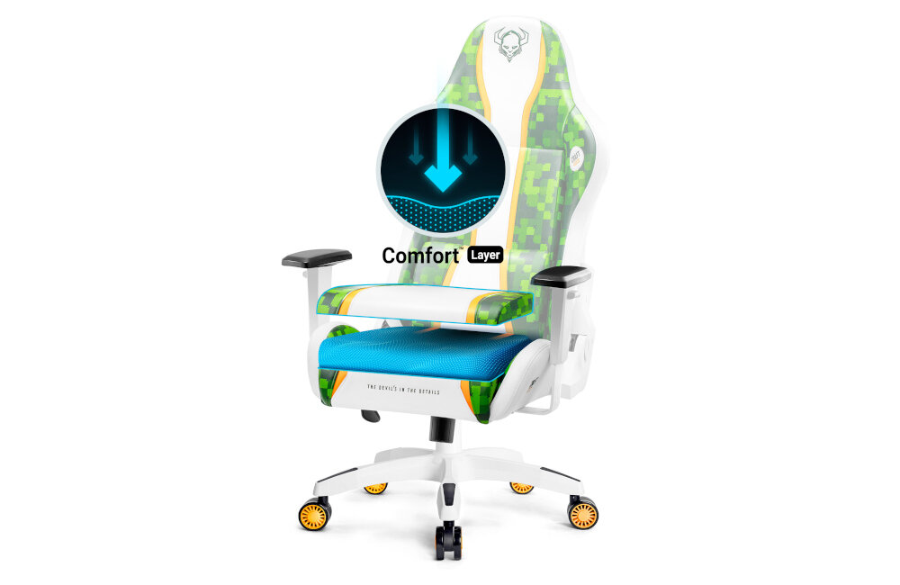 Fotel DIABLO X-ONE Craft (KIDS) Biało-zielony odpornosc na wgniecenia pianka HR