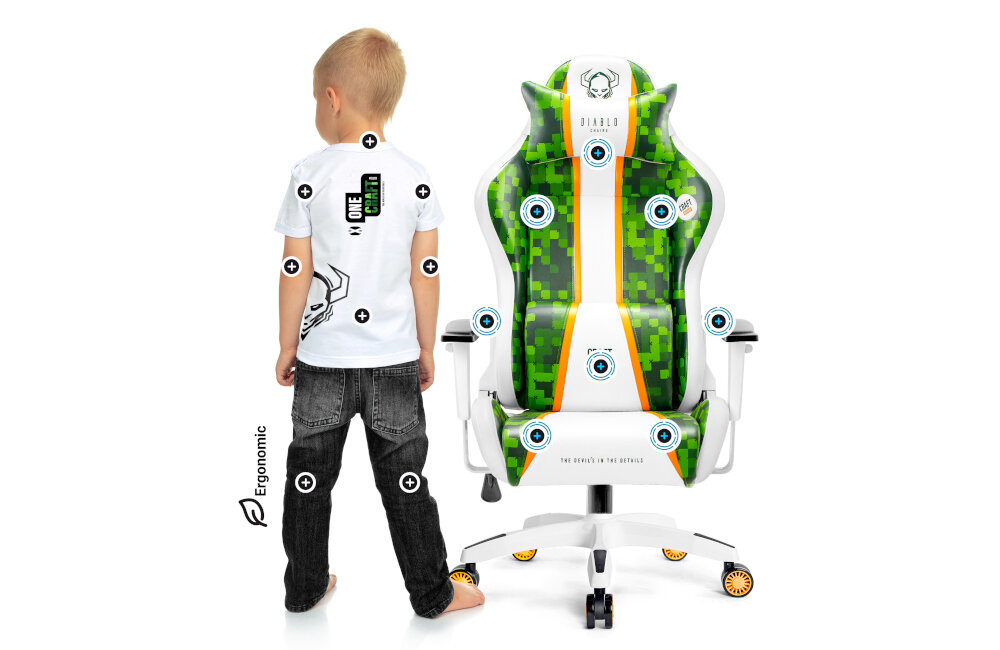 Fotel DIABLO X-ONE Craft (KIDS) Biało-zielony kolor komfort ergonomia design