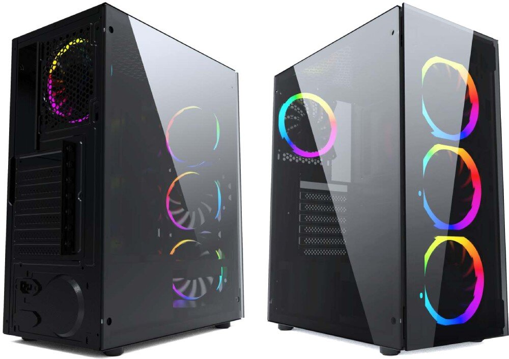 Obudowa GEMBIRD Fornax 1500 RGB wygląd przeźroczyste panele wentylatory