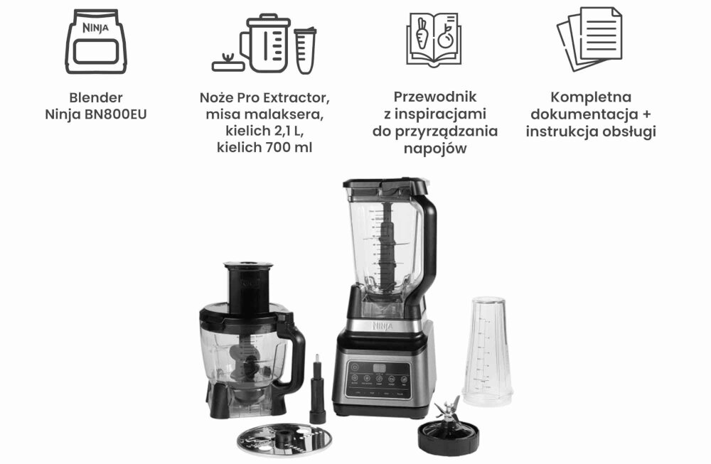 Blender kielichowy NINJA BN800EU zestaw akcesoria komplet wyposazenie