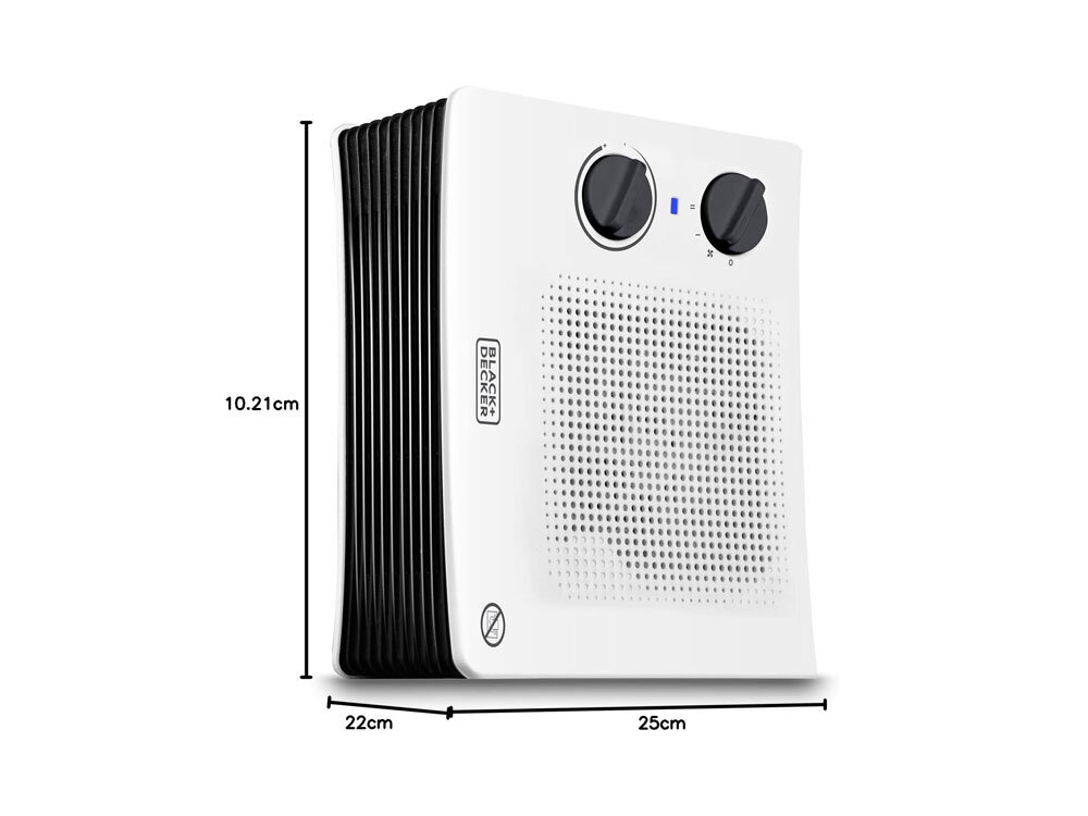 Termowentylator BLACK&DECKER BXSH2001E praca w pionie i w poziomie, łatwe dopasowanie do pomieszczeń, oszczędność miejsca