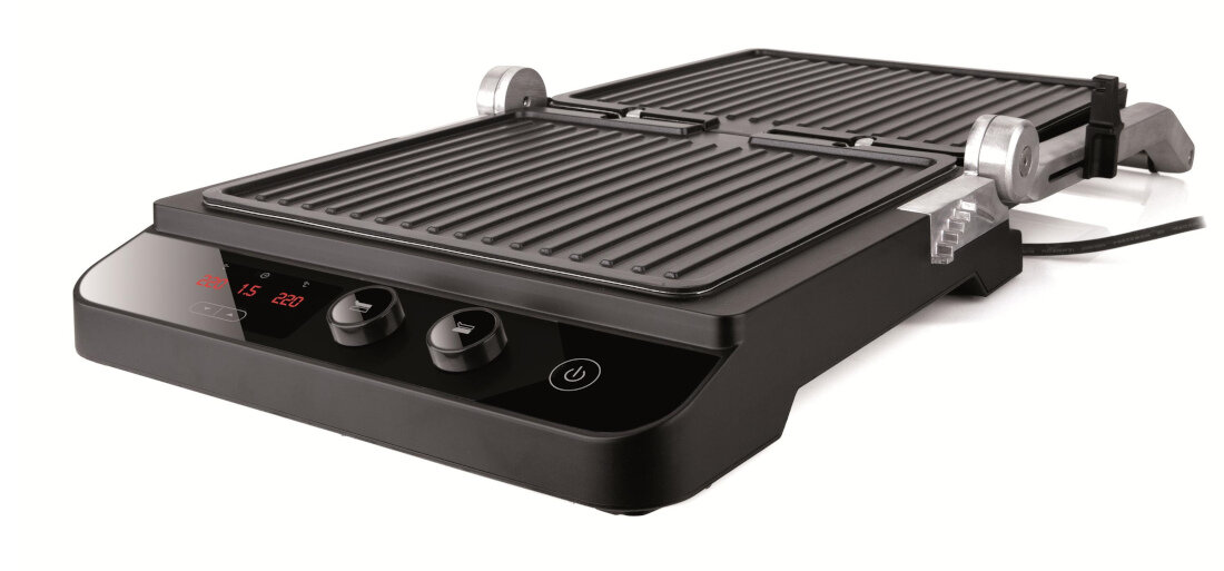 Grill elektryczny BLACK&DECKER BXGR2000E automatyczne wylaczenie timer 99 minut dwustrefowa cyfrowa regulacja temperatury dornej i dolnej plyty timer