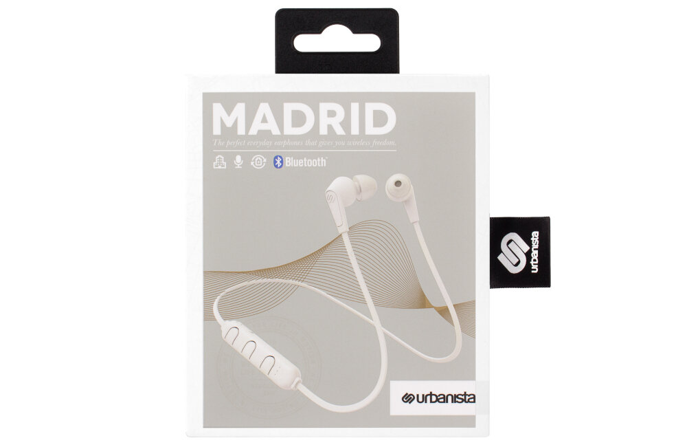 SŁUCHAWKI BLUETOOTH URBANISTA MADRID NASZYJNE DOKANAŁOWE BIAŁE wygoda mikrofon