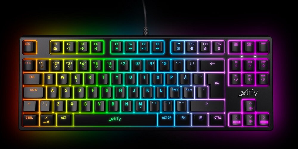 Klawiatura XTRFY K4 - sześć stref podświetlenia wygląd atrakcyjny 