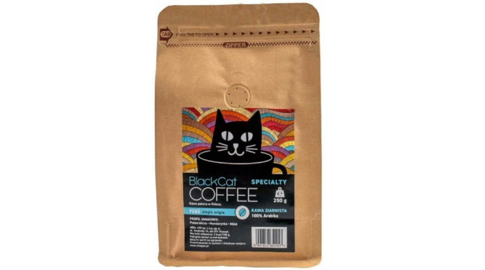 BLACK-CAT-Speciality-Peru-Arabica kawa ziarnista plantacje peru arabika egzotyka doznania smakowe single origin specialty unikatowe smak historia bogaty unikatowy walory smakowe mandarynka miód espresso