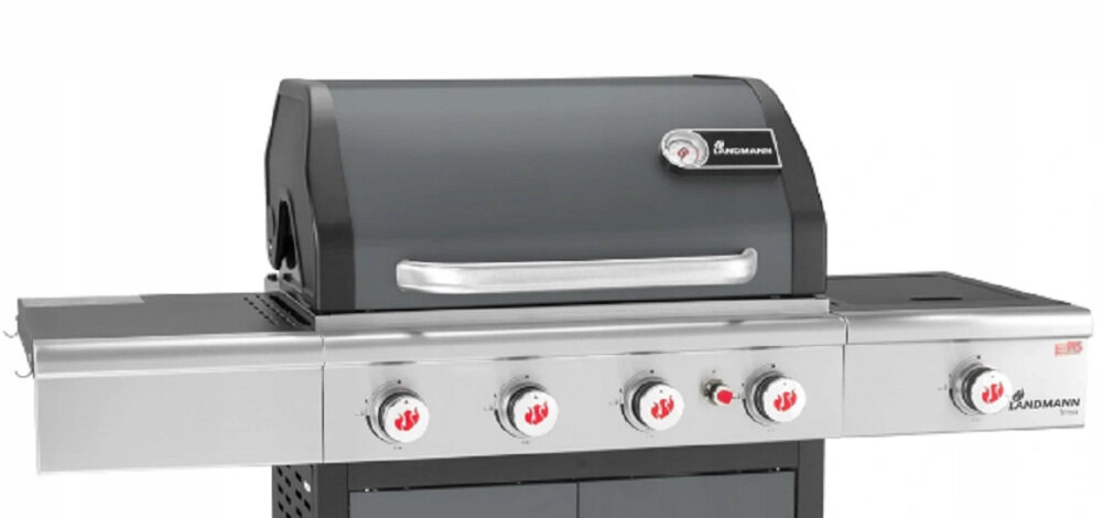 Grill gazowy LANDMANN Triton 4.1 PTS 12964 w pokrywie termometr uchwyt pokrywa zamykana ze stali emaliowanej system dwuścienny