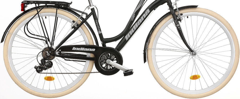 Rower Miejski INDIANA IMPALA 7B 28 cali damski czarny - Koła 28 cali opony DELI piasty stalowe na kulkowych łożyskach błotniki