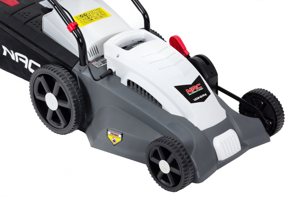 Kosiarka elektryczna NAC LE18-42-PI-G 1800W noże z wysokiej jakości materiałów wyprofilowane noże kształtowanie krawędzi tnących mechanizm natychmiastowego zatrzymania noża tnącego koła duże