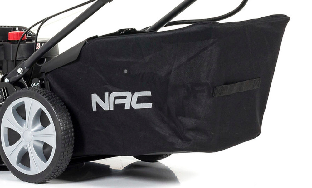 Kosiarka spalinowa NAC LS46-146-HS-ES z napędem kosz 60 l pojemności aerodynamiczne prowadzenie powietrza duży otwór