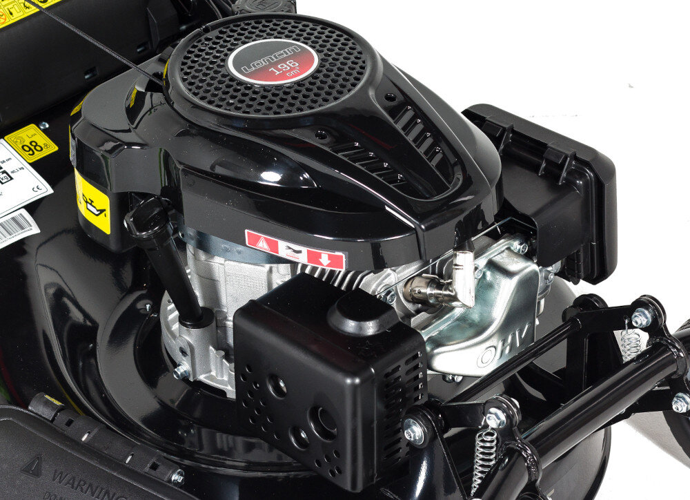 Kosiarka spalinowa NAC LS50-166L-JR2 Loncin z napędem silnik 4-suwowy górnozaworowy LONCIN długa bezawaryjna praca pojemność 196 cm3 w technologii OHV moc 3,2 KW maksymalna moment obrotowy 10,5 Nm zbiornik paliwa 1,5 litra pojemność miski olejowej 0,6 litra