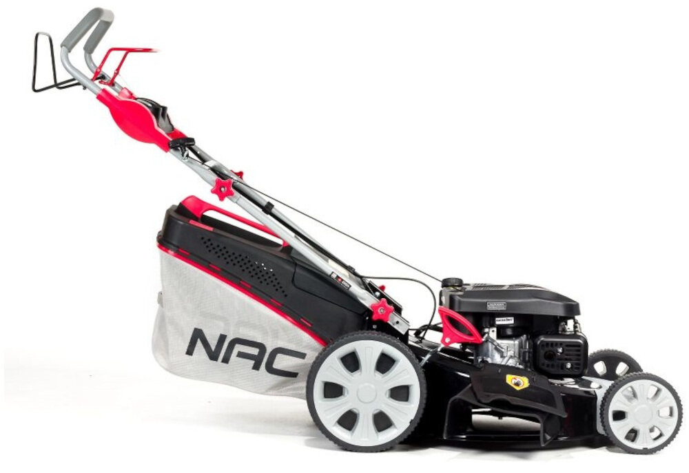 Kosiarka spalinowa NAC LS55-175-HSD-LI z napędem efektywne działanie intuicyjnej obsłudze szybki rozruch ręczny bezawaryjność napęde własny na tylne koła niski poziom hałasu 95 dB