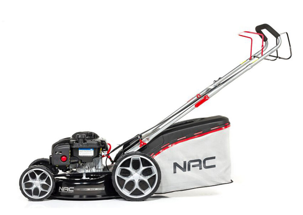 Kosiarka spalinowa NAC LS46-500E-HSS-JR Briggs & Stratton 500 E z napędem w zestawie instrukcja obsługi w polskiej wersji językowej karta gwarancyjna nóż obrotowy kosz na trawę przystawka do mulczowania akcesoria do montażu i obsługi kosiarki