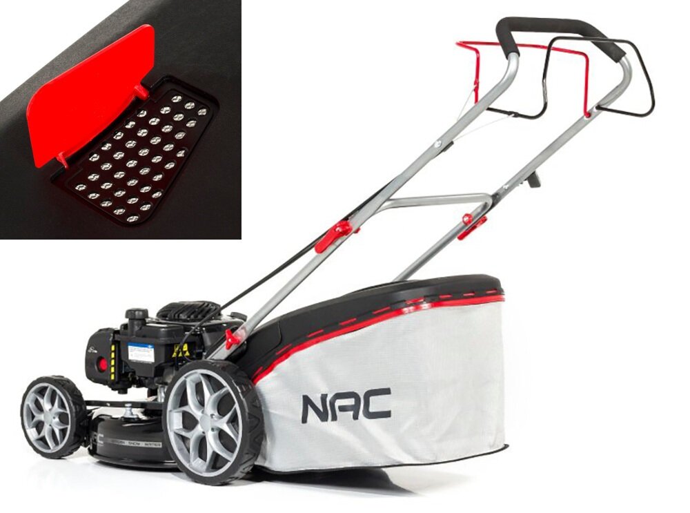 Kosiarka spalinowa NAC LS46-500E-HSS-JR Briggs & Stratton 500 E z napędem kosz siatkowy pojemność 60 litrów uchwyt na pokrywie wskaźnik napełnienia