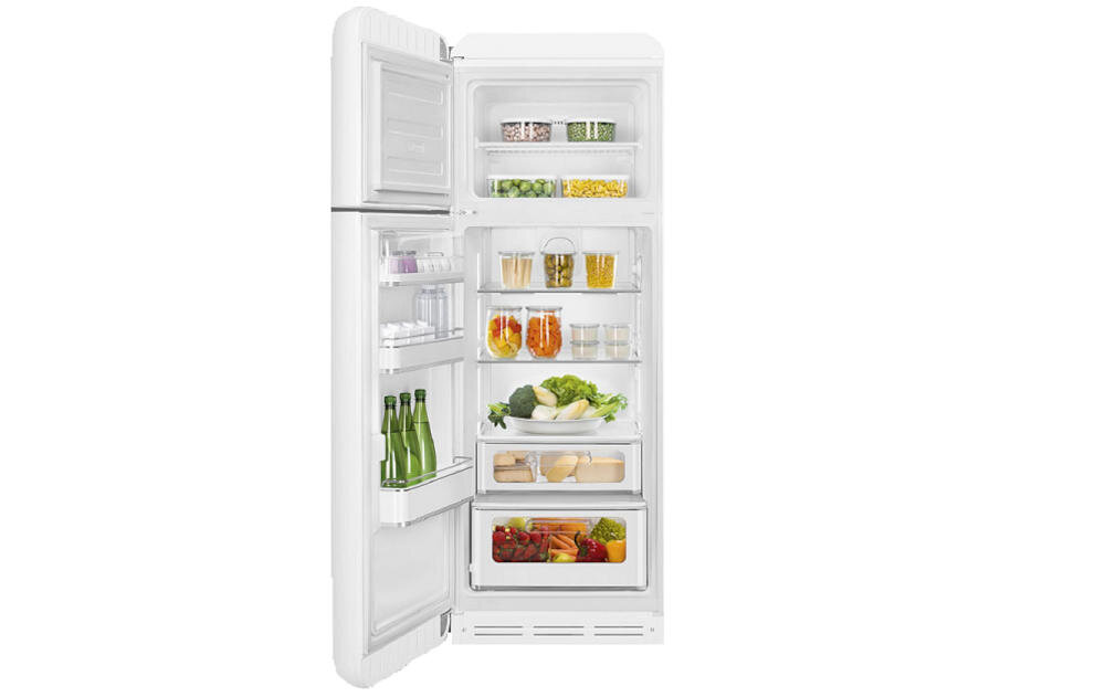 SMEG FAB30RCR5 lodówka wnętrze rodzina szklane regulowane półki pojemne szuflady żywność