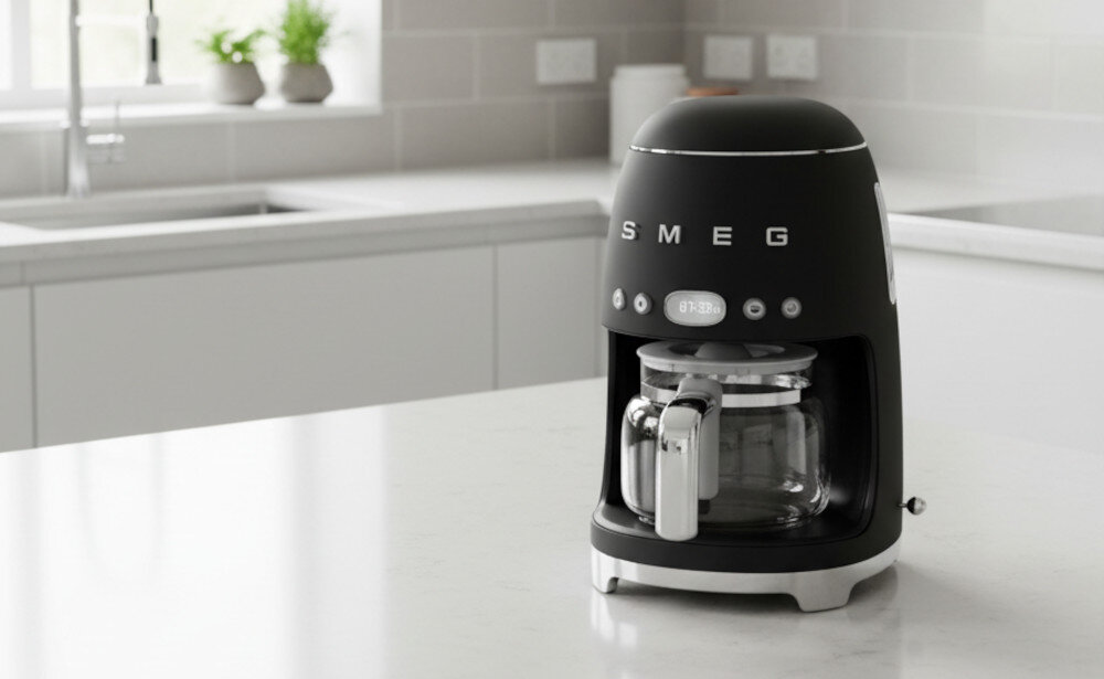 Ekspres SMEG DCF02PKEU Wygodna pojemność Zbiornik na wodę o pojemności 1,4 l ze wskaźnikiem poziomu ułatwienie ilość woda kontrola Funkcja 1–4 filiżanek 