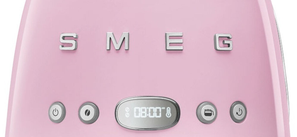 Ekspres SMEG DCF02PKEU Kontrola i czytelność Wyświetlacz LED intuicyjny panel kontrola ułatwienie obsługa Regulacja twardości wody wskaźnik potrzeby odkamieniania