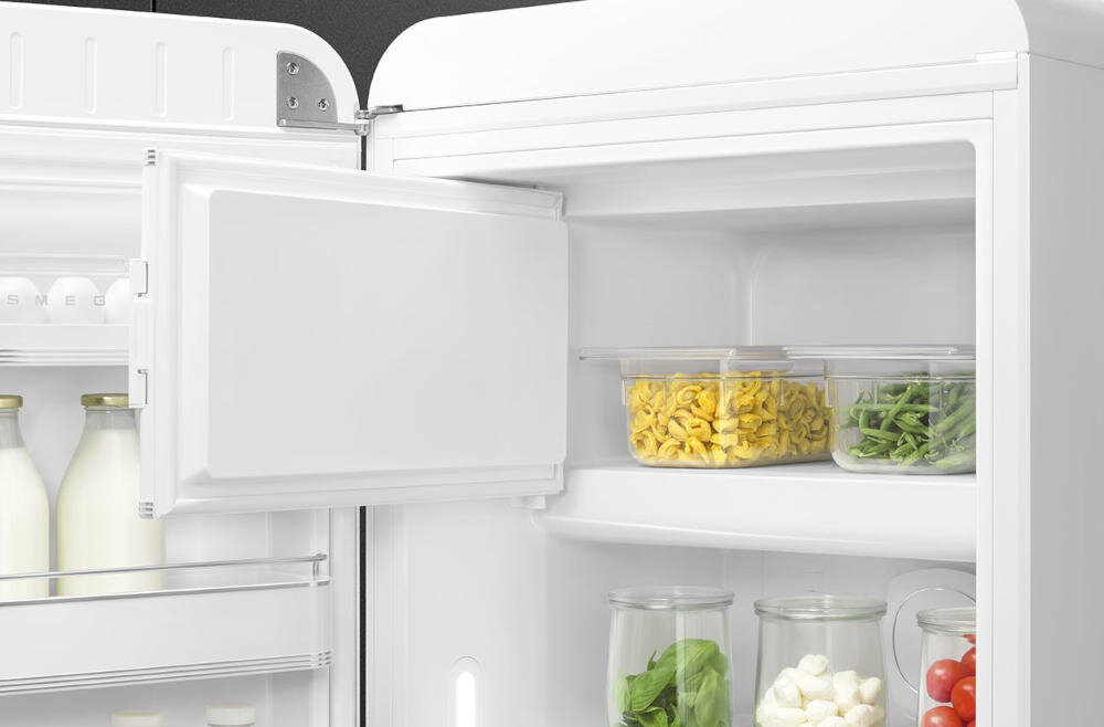 SMEG FAB28LWH5 lodówka statyczna zamrażarka druciana półka multiflow funkcja równomierne chłodzenie wnętrze zimne powietrze