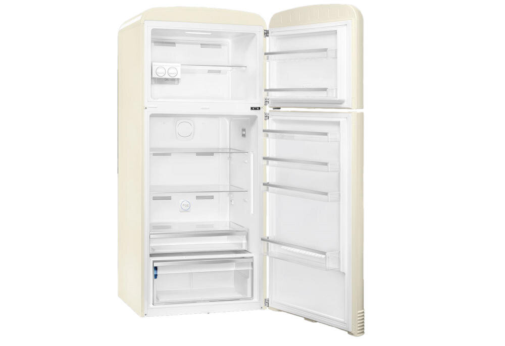 SMEG FAB50RCR5 lodówka półeczki balkoniki przechowywanie produkty spożywcze napoje nabiał jajka porządek