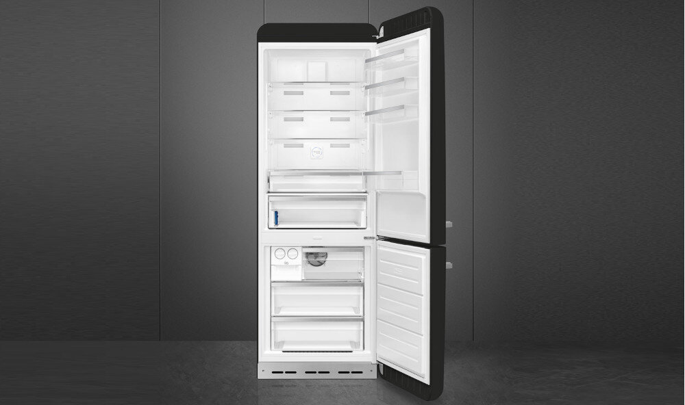 LODÓWKA SMEG FAB38RBL5 wnętrze półki szuflady półki balkoniki pojemność alarm