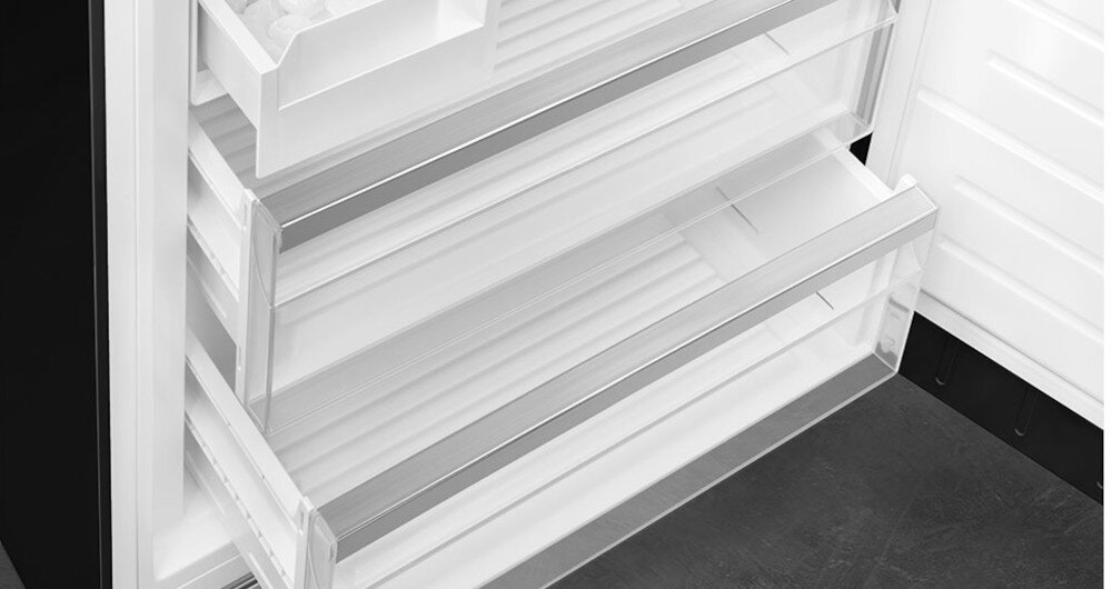 LODÓWKA SMEG FAB38RBL5 szuflada owoce warzywa świeżość szuflady prowadnice panel wilgotność