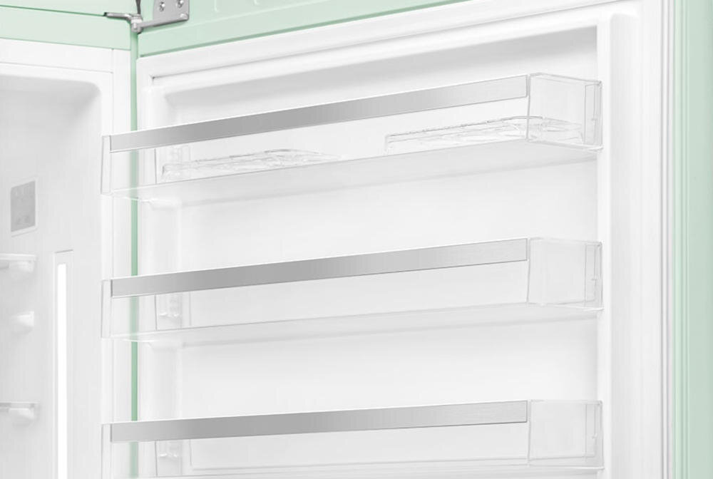 SMEG FAB38RPG5 lodówka półeczki balkoniki przechowywanie produkty spożywcze napoje nabiał jajka porządek