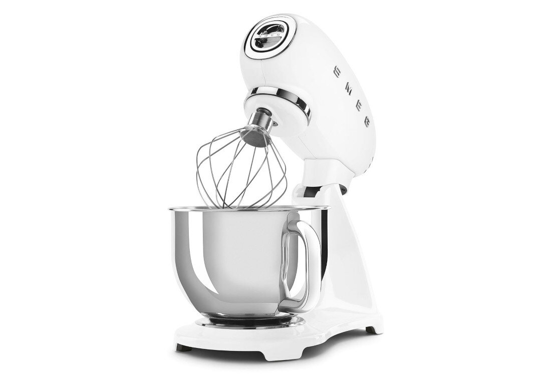 Robot kuchenny planetarny SMEG 50's Style SMF03WHEU 800W Stabilność i bezpieczeństwo pracy Antypoślizgowa podstawa system blokady wbudowane zabezpieczenie przed przeciążeniem silnika ochrona