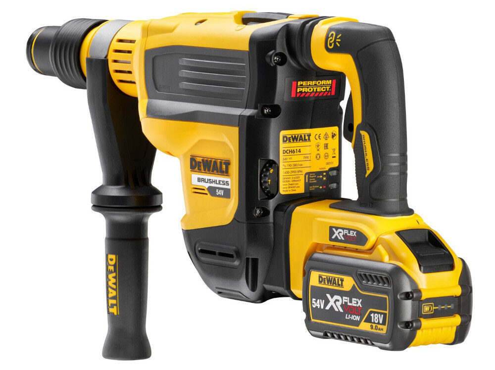 Młotowiertarka DEWALT DCH614N-XJ silnik bezszczotkowy akumulator Li-Ion o napięciu 18 V maksymalna prędkość obrotowa do 380 obr/min ładowarka