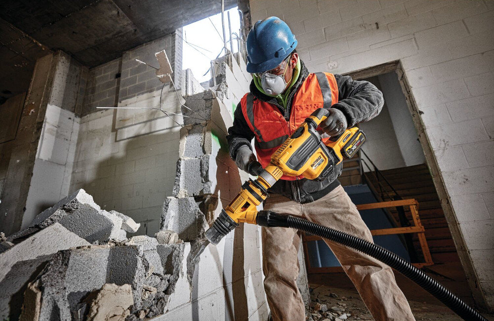 Młotowiertarka DEWALT DCH614N-XJ elektroniczny hamulec silnika uchwyt Active Vibration Control system przeciwobrotowy rękojeść pokryta antypoślizgowym materiałem doskonałe wyważenie