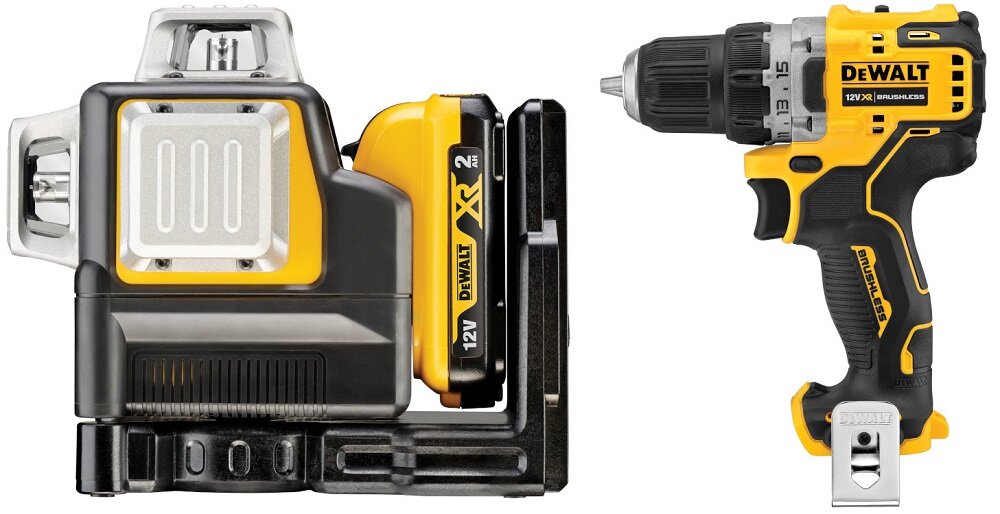 Zestaw Combo DEWALT DCK212D2T-QW zestaw elektronarzędzi ze świetnymi parametrami technicznymi 2-biegowa wiertarko-wkrętarka DCD701 samopoziomujący laser DCE089 silniki bezszczotkowe duża odporność na przeciążenia praca na niskich obrotach z pełnym momentem obrotowym