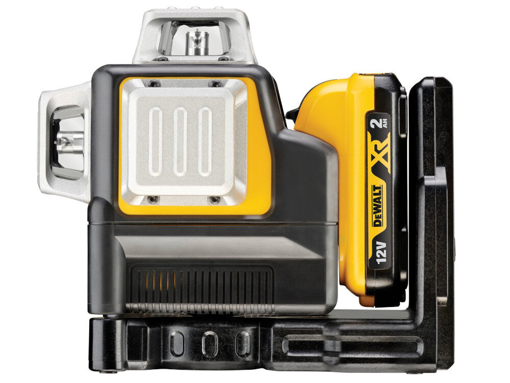 Zestaw Combo DEWALT DCK212D2T-QW samopoziomujący laser DCE089 3 wiązki w kolorze zielonym można włączyć jedną lub wszystkie wiązki jednocześnie dokłdny kąt prosty linie krzyżowe w zakresie 360 stopni zasięg do 30 m w pomieszczeniach zamkniętych współpraca z detektorem zasięg do 60 m